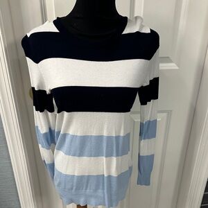 Navy and Light Blue Striped Women's Sweater